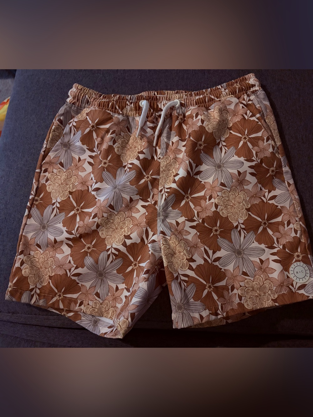 Rylee + Cru Brown and Cream Floral Swim Trunks
